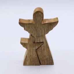 Serenityy Mango Wood Double-Angel Ornament - White Enamel - thumbnail 2