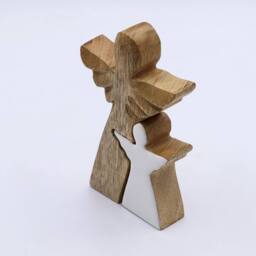 Serenityy Mango Wood Double-Angel Ornament - White Enamel - thumbnail 3