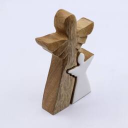 Serenityy Mango Wood Double-Angel Ornament - White Enamel - thumbnail 6