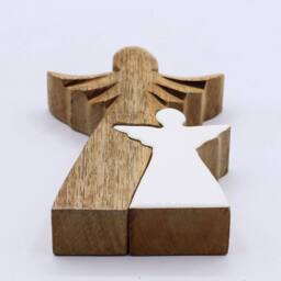 Serenityy Mango Wood Double-Angel Ornament - White Enamel - thumbnail 7