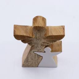Serenityy Mango Wood Double-Angel Ornament - White Enamel - thumbnail 5
