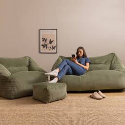 icon Bean Bag Sofa & Footstool Bundle, Jumbo Corduroy in Green - Size: Medium - thumbnail 1