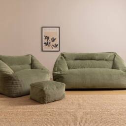icon Bean Bag Sofa & Footstool Bundle, Jumbo Corduroy in Green - Size: Medium - thumbnail 2