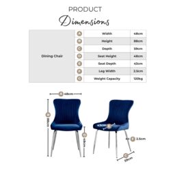 FurnitureboxUK Set of 2 Nora Deep Padded Luxurious Dining Chairs Upholstered In Soft Velvet With Chrome Legs in Blue - thumbnail 7