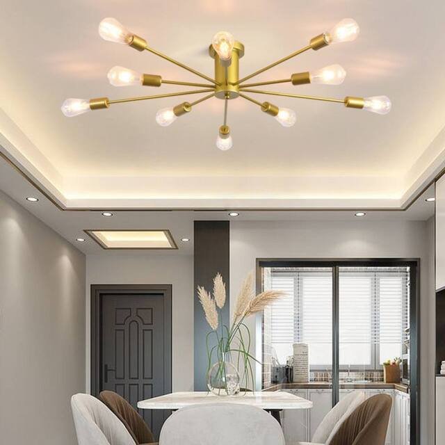 NIVOR 10 light Industrial Chandelier Mid Century Flush Mount Ceiling Light in Metallic Gold - image 1
