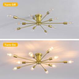 NIVOR 10 light Industrial Chandelier Mid Century Flush Mount Ceiling Light in Metallic Gold - thumbnail 5