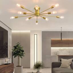 NIVOR 10 light Industrial Chandelier Mid Century Flush Mount Ceiling Light in Metallic Gold - thumbnail 3