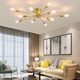 NIVOR 10 light Industrial Chandelier Mid Century Flush Mount Ceiling Light in Metallic Gold - thumbnail 2