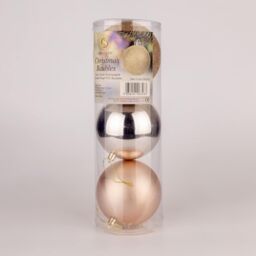 Shatchi 10cm/3Pcs Christmas Baubles Shatterproof Champagne Gold, Tree Decorations in Cream - thumbnail 3