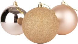 Shatchi 10cm/3Pcs Christmas Baubles Shatterproof Champagne Gold, Tree Decorations in Cream - thumbnail 2