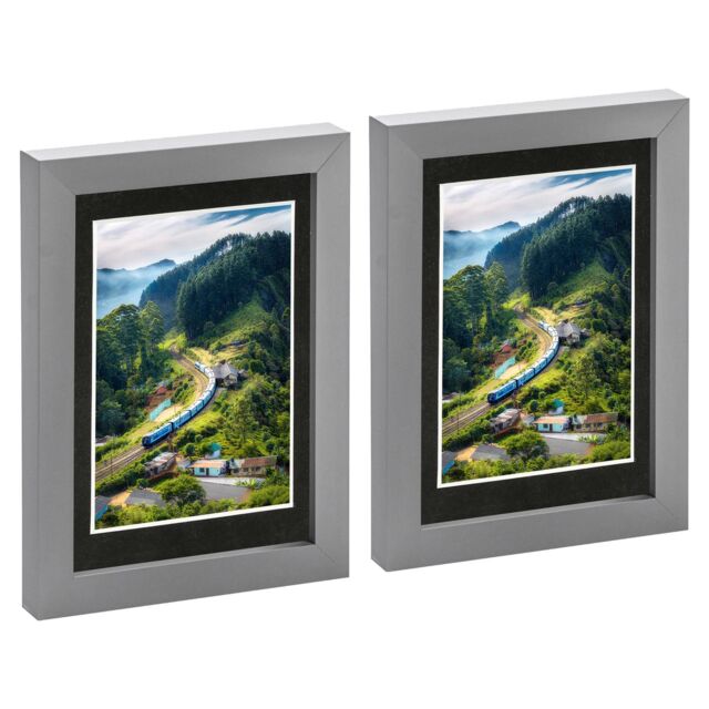 "Nicola Spring Photo Frames with 4"" x 6"" Mount - 5"" x 7"" - White Mount - Pack of 2 in Grey" - image 1