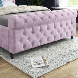 Casani Savana Sleigh Upholstered Soft Velvet Bed Frame in Pink - Size: Small Double - thumbnail 3