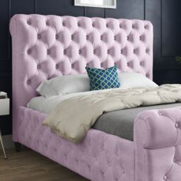 Casani Savana Sleigh Upholstered Soft Velvet Bed Frame in Pink - Size: Small Double - thumbnail 2