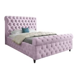 Casani Savana Sleigh Upholstered Soft Velvet Bed Frame in Pink - Size: Small Double - thumbnail 5