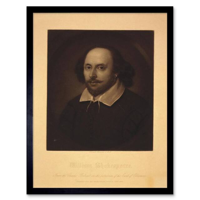 "Artery8 Paintings William Shakespeare Elizabethan Playwright Framed Art Print in Beige - Size: W12"" x H16""" - image 1