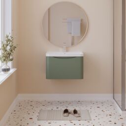 Balterley Wall Hung 1 Drawer Bathroom Vanity Unit & Basin, Satin Green, 550mm in Green - thumbnail 2
