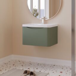 Balterley Wall Hung 1 Drawer Bathroom Vanity Unit & Basin, Satin Green, 550mm in Green - thumbnail 4