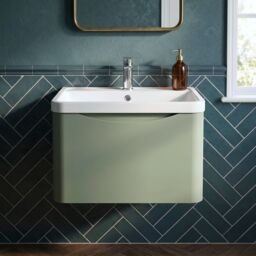 Balterley Wall Hung 1 Drawer Bathroom Vanity Unit & Basin, Satin Green, 550mm in Green - thumbnail 9