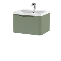 Balterley Wall Hung 1 Drawer Bathroom Vanity Unit & Basin, Satin Green, 550mm in Green