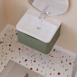 Balterley Wall Hung 1 Drawer Bathroom Vanity Unit & Basin, Satin Green, 550mm in Green - thumbnail 3