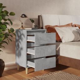 Berkfield Home Bed Cabinet with Solid Wood Legs Concrete Grey 40x35x69 cm - Size: 40 x 35 x 69 cm - thumbnail 3