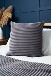 BHS Luxury Ribbon Velvet Cushion in Grey - Size: 45 cm x 45 cm - thumbnail 1