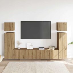 Berkfield Home 8 Piece TV Cabinet Set Wall-mounted Artisan Oak Engineered Wood in Brown - thumbnail 3