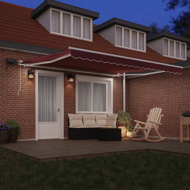 Berkfield Home Manual Retractable Awning with LED Burgundy 400x300 cm - image 1