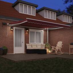 Berkfield Home Manual Retractable Awning with LED Burgundy 400x300 cm