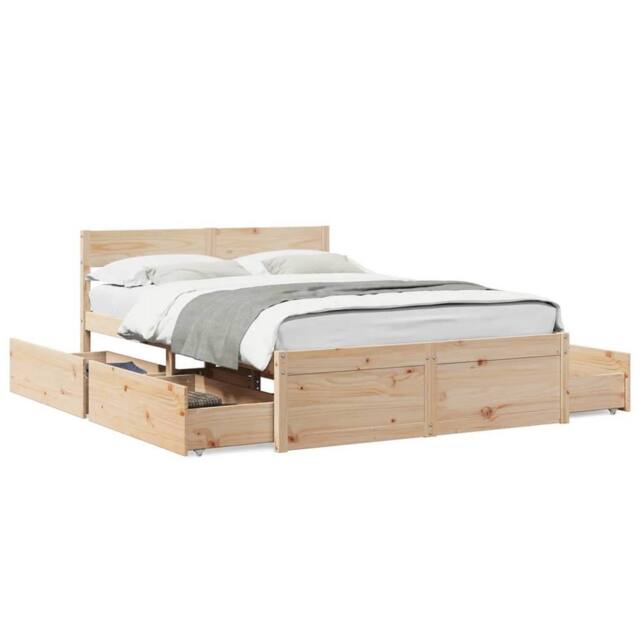 Berkfield Home Bed Frame without Mattress 135x190 cm Double Solid Wood Pine in Light Brown - image 1