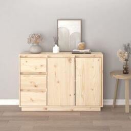 Berkfield Home Sideboard 111x34x75 cm Solid Wood Pine in Brown - Size: 111 x 34 x 75 cm - thumbnail 3