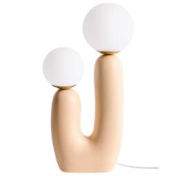 Wyld and Coco Table Lamp - Beige Resin U-Shaped Base Double Glass Globe Shades - thumbnail 4