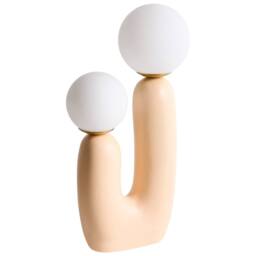 Wyld and Coco Table Lamp - Beige Resin U-Shaped Base Double Glass Globe Shades - thumbnail 5