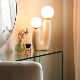 Wyld and Coco Table Lamp - Beige Resin U-Shaped Base Double Glass Globe Shades