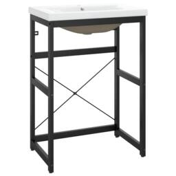 Berkfield Home Elegant Bathroom Washbasin Frame with Built-in Basin Black Iron - thumbnail 3