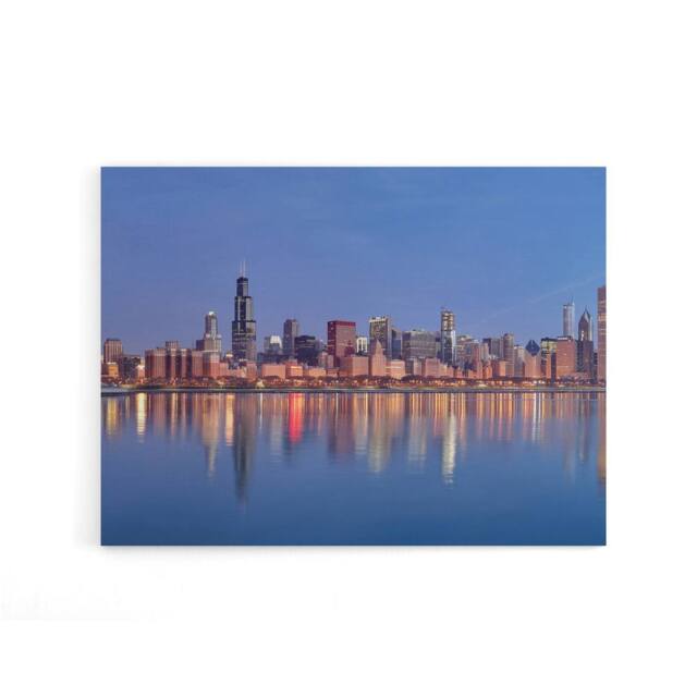 "Artery8 David Schwen Chicago Sunrise Skyline Photo Canvas Wall Art Print in Blue - Size: W18"" x H24""" - image 1
