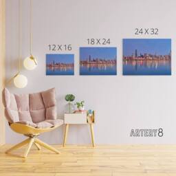"Artery8 David Schwen Chicago Sunrise Skyline Photo Canvas Wall Art Print in Blue - Size: W18"" x H24""" - thumbnail 4