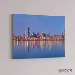 "Artery8 David Schwen Chicago Sunrise Skyline Photo Canvas Wall Art Print in Blue - Size: W18"" x H24""" - thumbnail 2