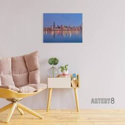"Artery8 David Schwen Chicago Sunrise Skyline Photo Canvas Wall Art Print in Blue - Size: W18"" x H24""" - thumbnail 3