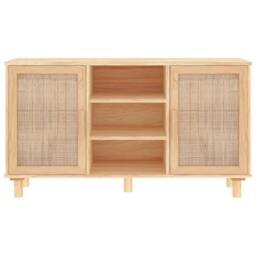 Berkfield Home Sideboard Brown 105x30x60 cm Solid Wood Pine & Natural Rattan - Size: 105 x 30 x 60 cm - thumbnail 4