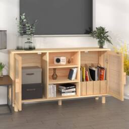 Berkfield Home Sideboard Brown 105x30x60 cm Solid Wood Pine & Natural Rattan - Size: 105 x 30 x 60 cm