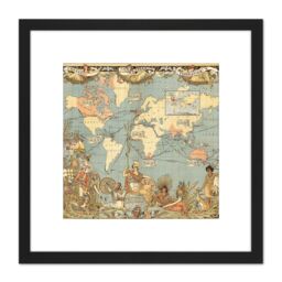 Artery8 Map Colomb 1886 Extent British Empire 8X8 Inch Square Wooden Framed Wall Art Print Picture with Mount in Black - thumbnail 1