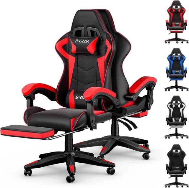 Gartistgo Ergonomic Gaming Chair with Lumbar Cushion & Footrest in Red - image 1