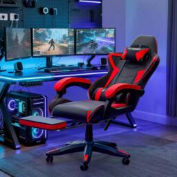 Gartistgo Ergonomic Gaming Chair with Lumbar Cushion & Footrest in Red - thumbnail 6