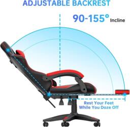 Gartistgo Ergonomic Gaming Chair with Lumbar Cushion & Footrest in Red - thumbnail 4