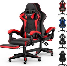 Gartistgo Ergonomic Gaming Chair with Lumbar Cushion & Footrest in Red - thumbnail 1