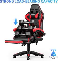Gartistgo Ergonomic Gaming Chair with Lumbar Cushion & Footrest in Red - thumbnail 5