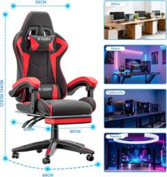 Gartistgo Ergonomic Gaming Chair with Lumbar Cushion & Footrest in Red - thumbnail 2
