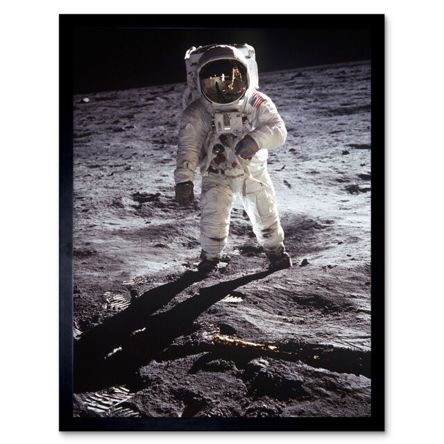"Artery8 Wall Art Print NASA Apollo 11 Astronaut Buzz Aldrin Armstrong Lunar Surface 50th Anniversary Moon Landing Art Framed - Size: W12"" x H16""" - image 1