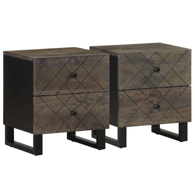 Berkfield Home Bedside Cabinets 2 pcs Black 40x33x46 cm Solid Wood Mango - Size: 40 x 33 x 46 cm - image 1